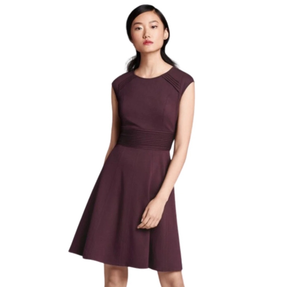 Pintucked Waist Seamed Ponte Knit Fit & Flare Dress | Eliza J | Black | Size 6